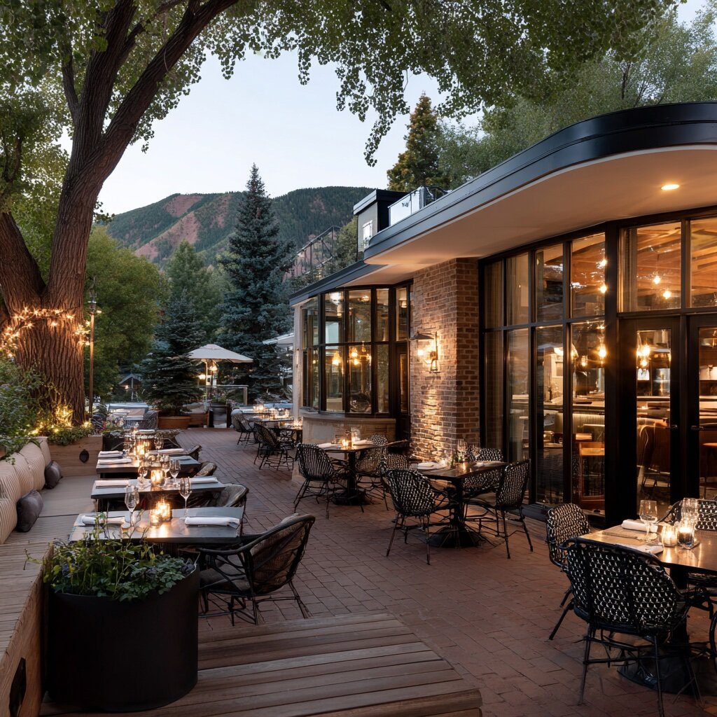 Aspen restaurant patio with mountain view