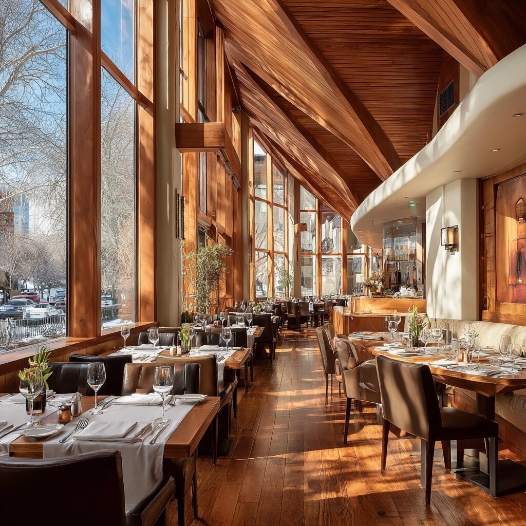 Italian restaurant warm wood interior